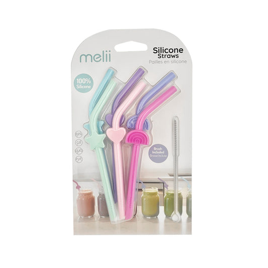 Melii Silicone Straws 6pk - Rainbow/Heart/Stars
