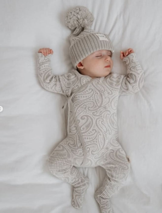 The Wolf Ribbed knit Onesie - Pebble
