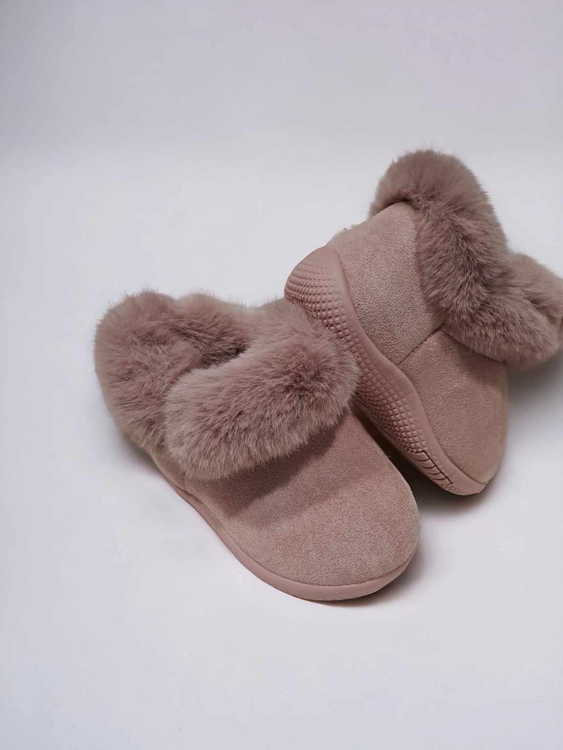 Pink Furry Kids Hard Sole Slipper