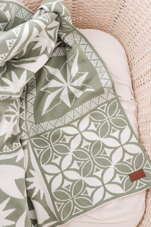 Cotton Knitted Blanket - Sage Green