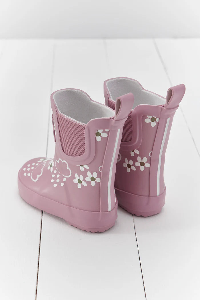Pink Bloom Floral Short Colour-Changing Kids Gumboots