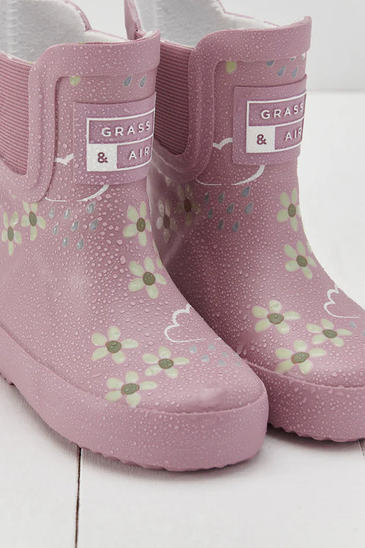 Pink Bloom Floral Short Colour-Changing Kids Gumboots