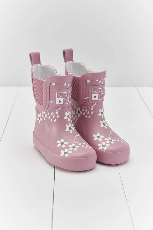 Pink Bloom Floral Short Colour-Changing Kids Gumboots
