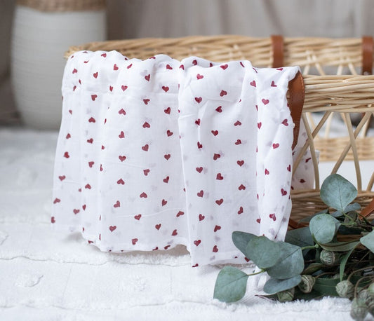 White & Red Heart Muslin Wrap