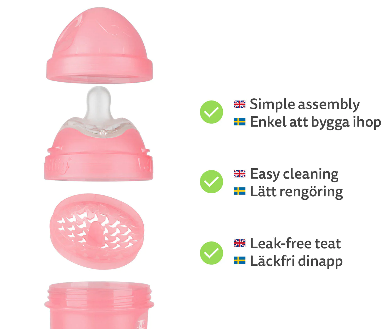 Double Anti-Colic Baby Bottle 140 ml - Pink