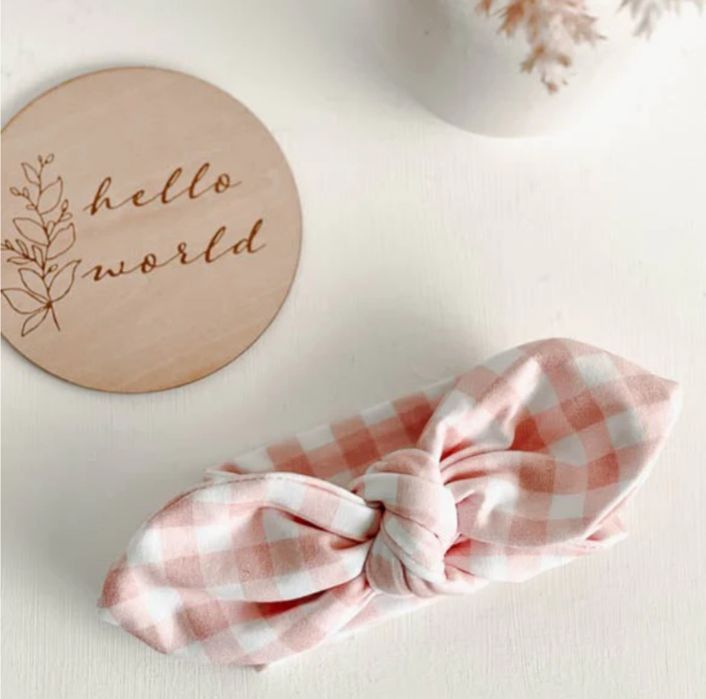 Peachy Pink Gingham Top Knot