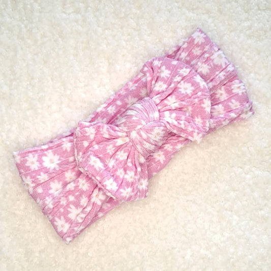 Stretch Bow Headband - Pretty Pink Flowers