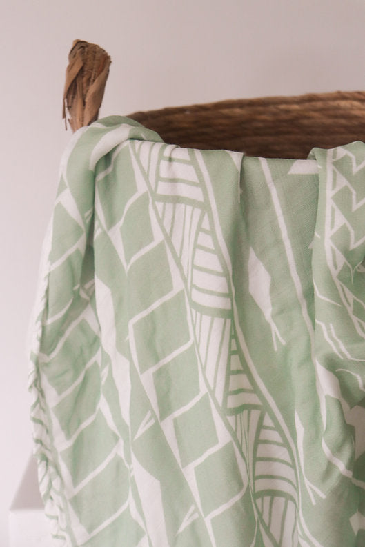 Tautua Layered Muslin Blanket (Samoa) - Olive