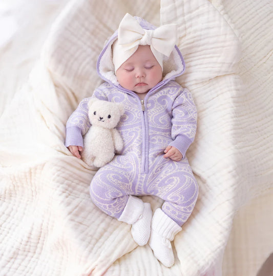 The Wolf Sherpa Hooded Romper - Lavender