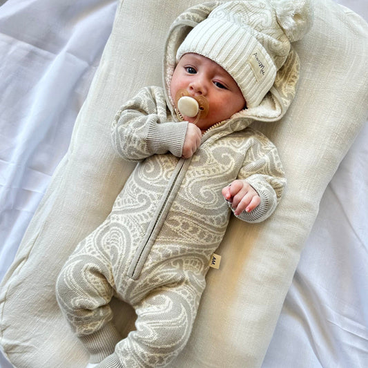The Wolf Sherpa Hooded Romper - Pebble