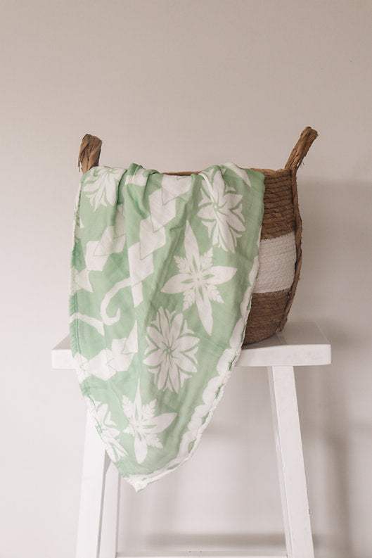 Tiaki Layered Muslin Blanket (Cook Island) - Olive