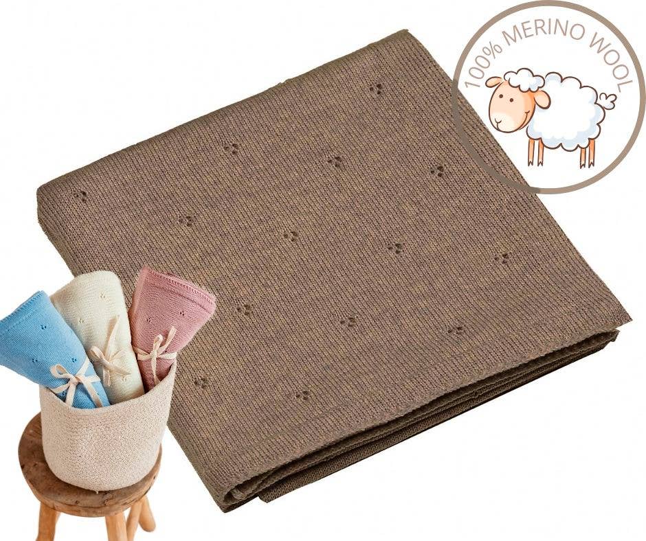 100% Merino Wool Baby Blanket - Blue