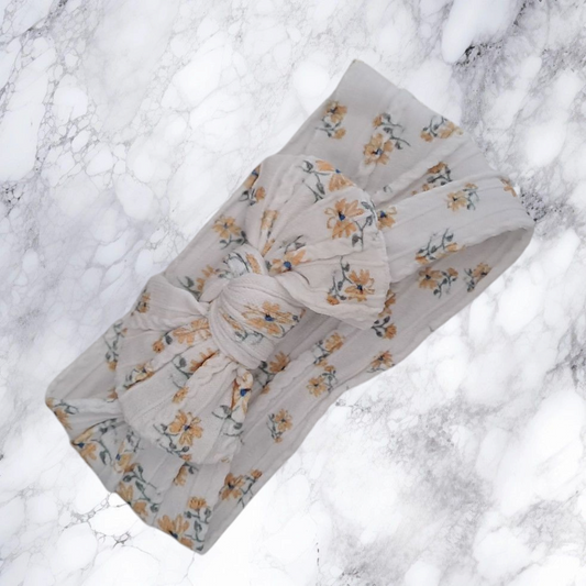 Stretch Bow Headband - White Floral