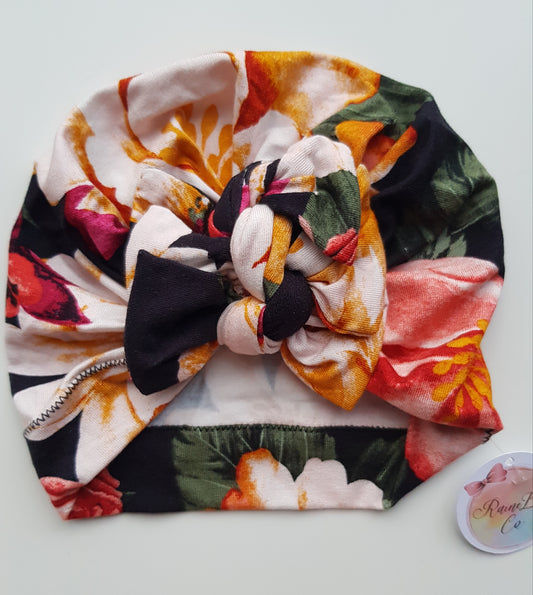 Vintage Floral Square Bow Turban