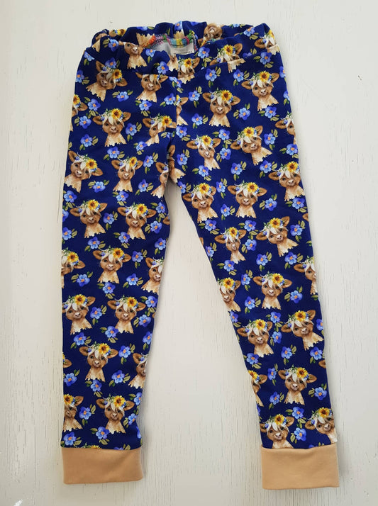 Handmade Floral Cows Leggings