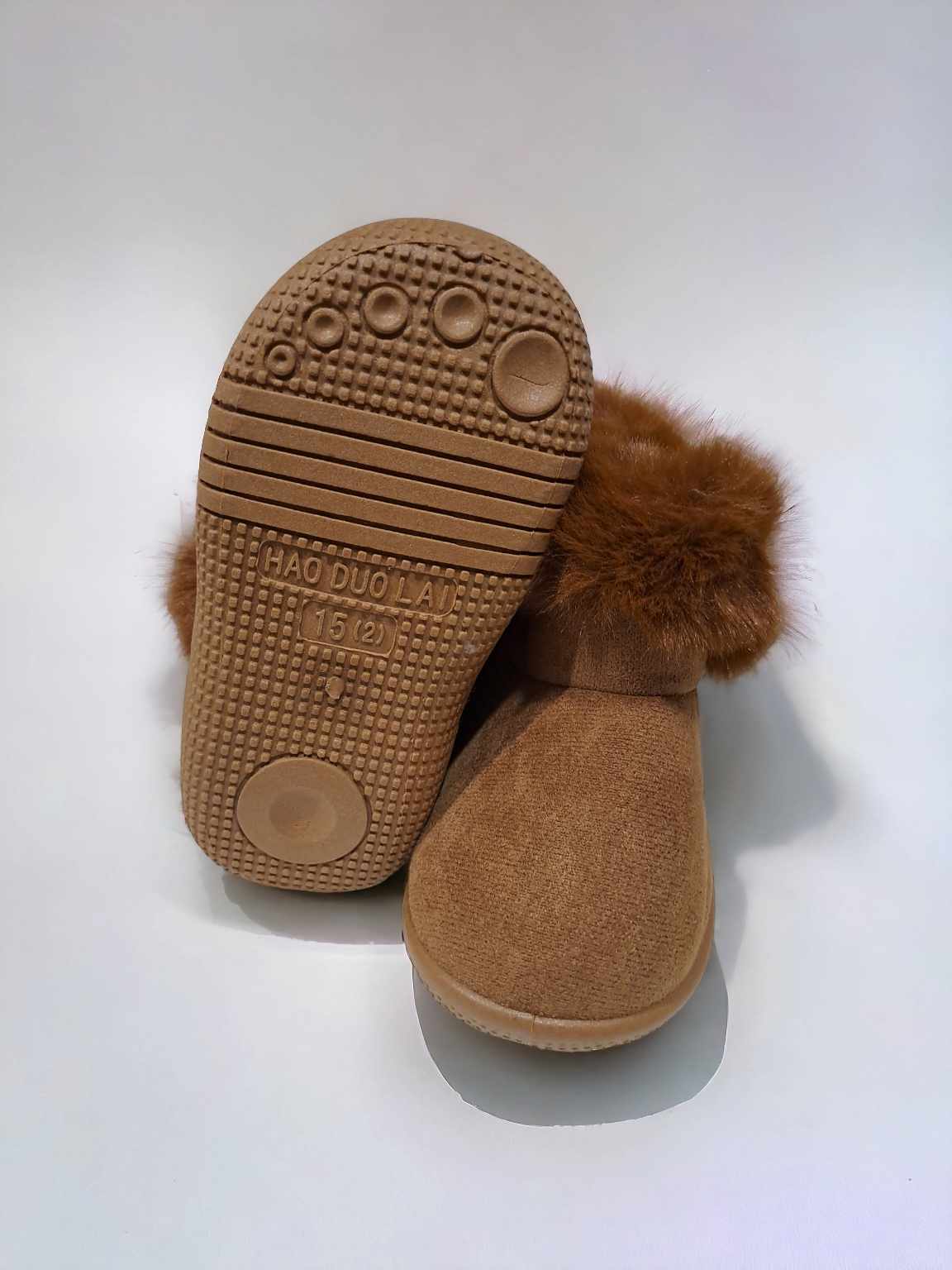 Caramel Furry Kids Hard Sole Slipper