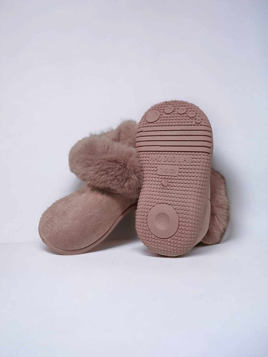 Pink Furry Kids Hard Sole Slipper