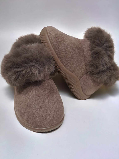 Brown Furry Kids Hard Sole Slipper