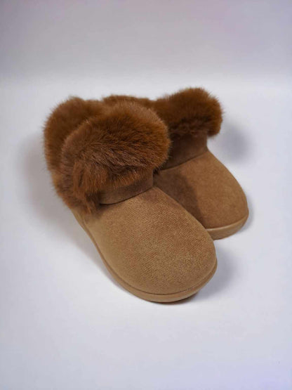 Caramel Furry Kids Hard Sole Slipper