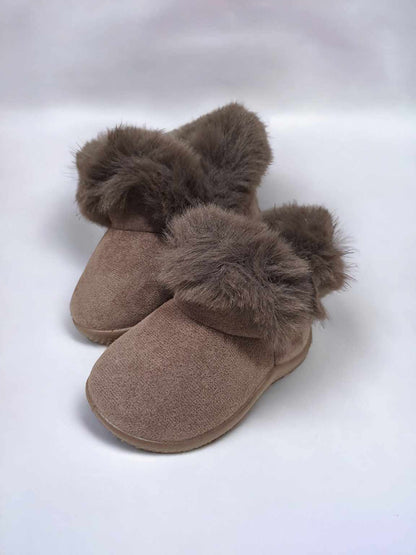 Brown Furry Kids Hard Sole Slipper