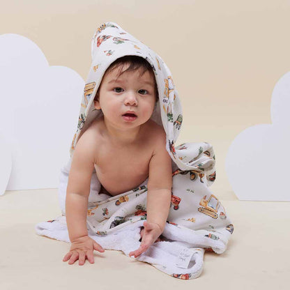 Diggers & Tractors Organic Hooded Baby Towel