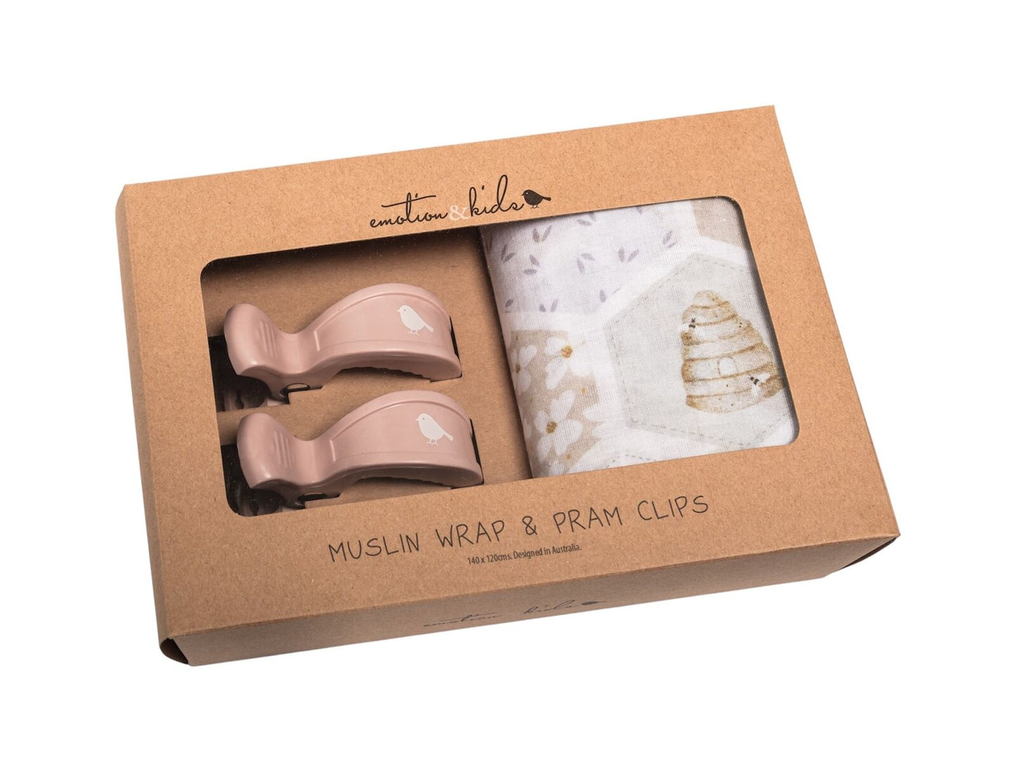 Beehive Muslin Wrap & Dusty Pink Pram Clip Set