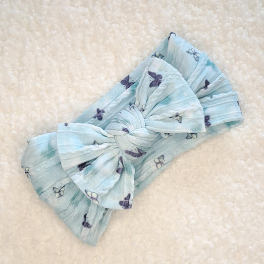 Stretch Bow Headband - Blue Butterfly