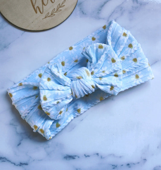 Stretch Bow Headband - Blue Daisy