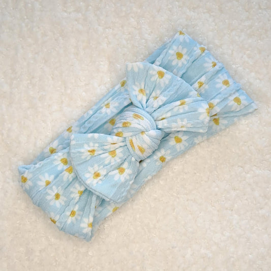Stretch Bow Headband - Blue Daisy