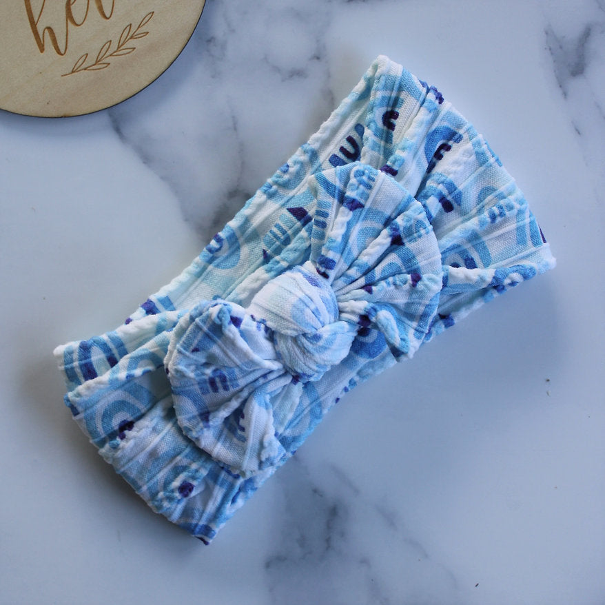 Stretch Bow Headband - Blue Rainbow