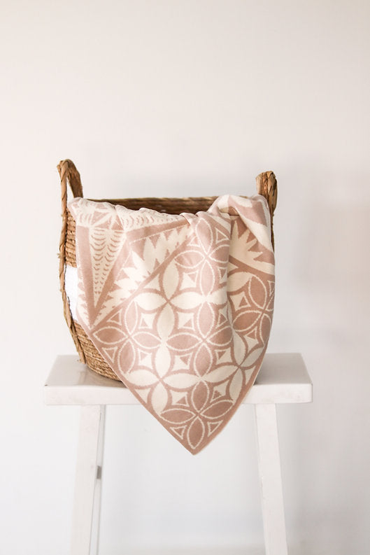 Cotton Knitted Blanket - Apricot/Beige