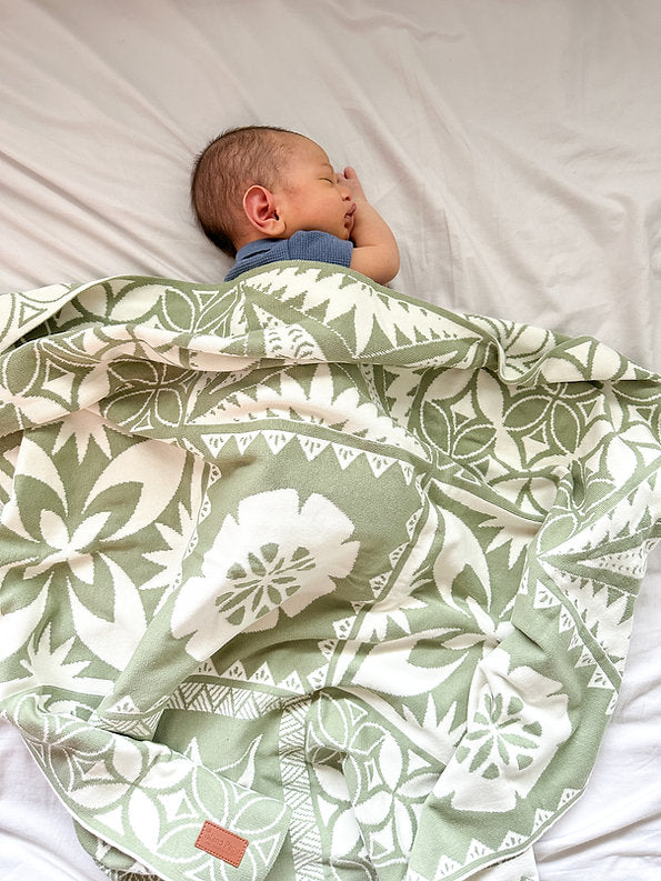 Cotton Knitted Blanket - Sage Green