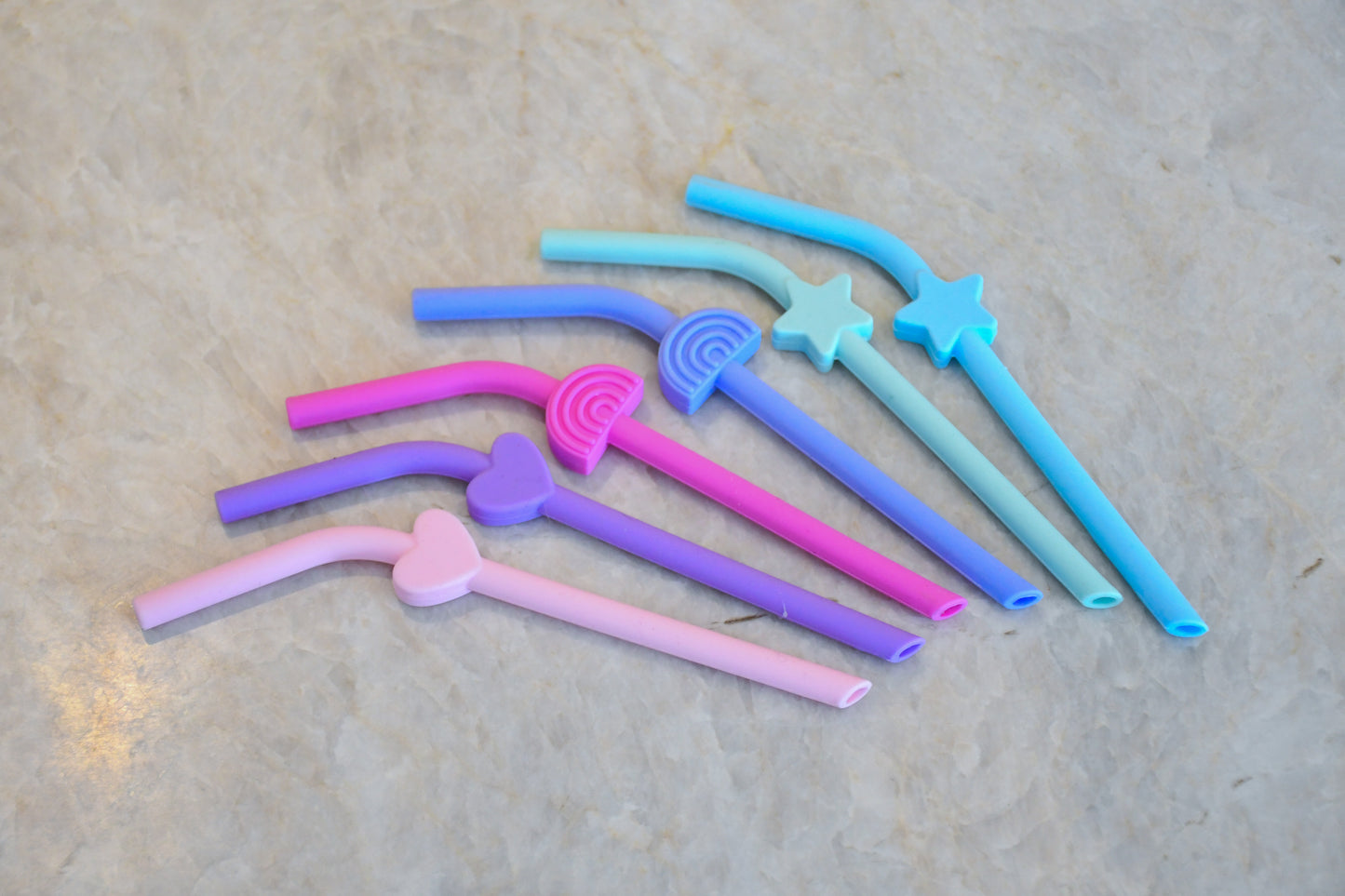 Melii Silicone Straws 6pk - Rainbow/Heart/Stars