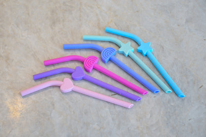 Melii Silicone Straws 6pk - Rainbow/Heart/Stars