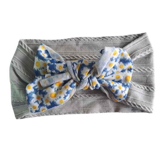 Stretch Bow Headband - Grey Floral