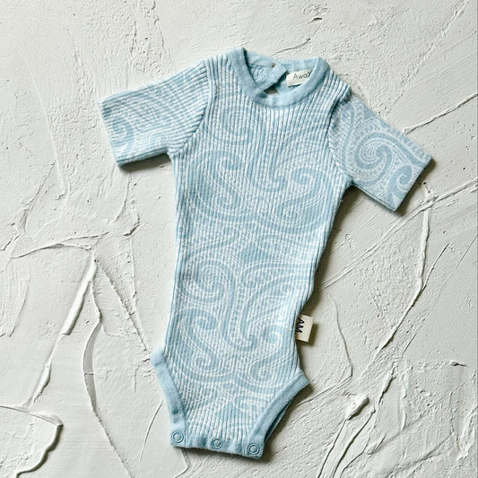 The Wolf Short Sleeve Ribbed knit bodysuit - Sky