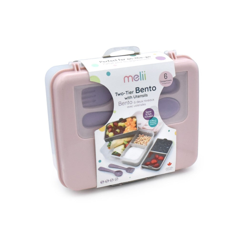 Melii 2 Tier Bento Box - Pink & Grey