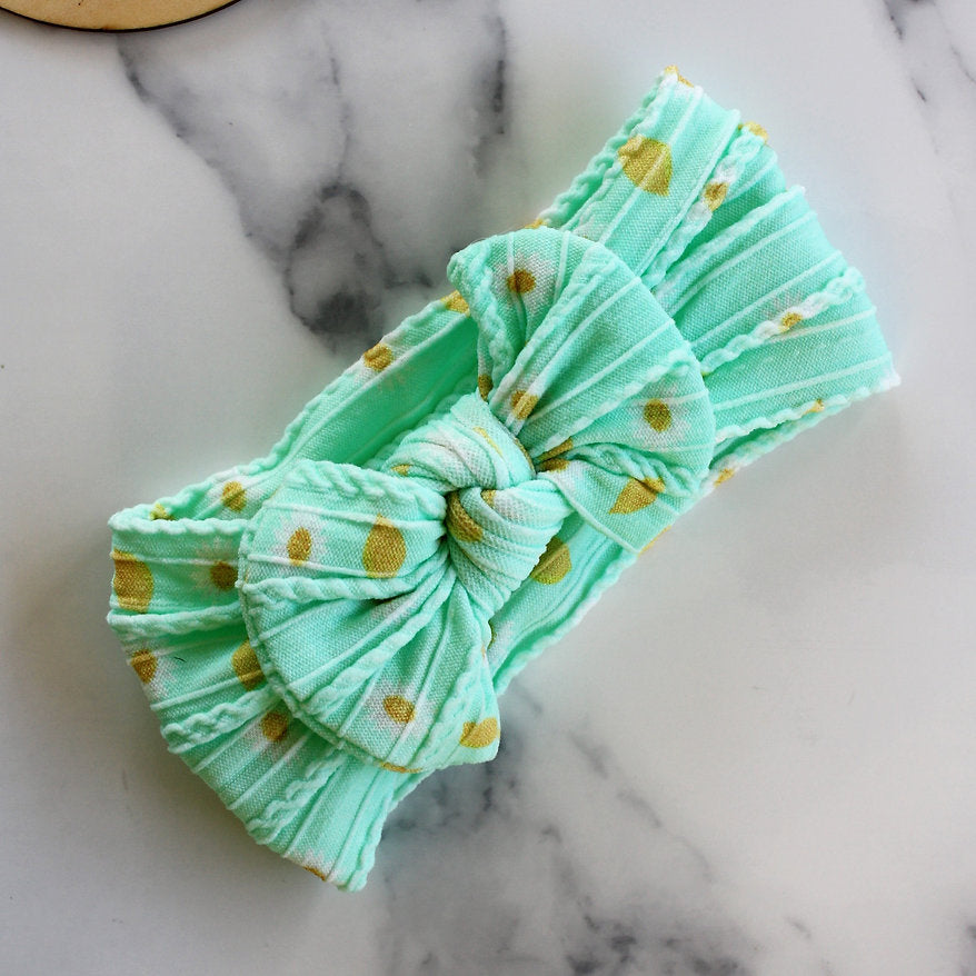 Stretch Bow Headband - Mint Flowers