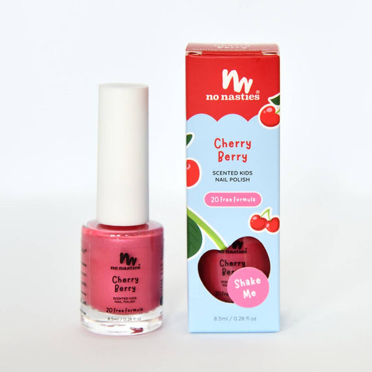 Cherry Berry scented kids nail polish with packaging on a white background