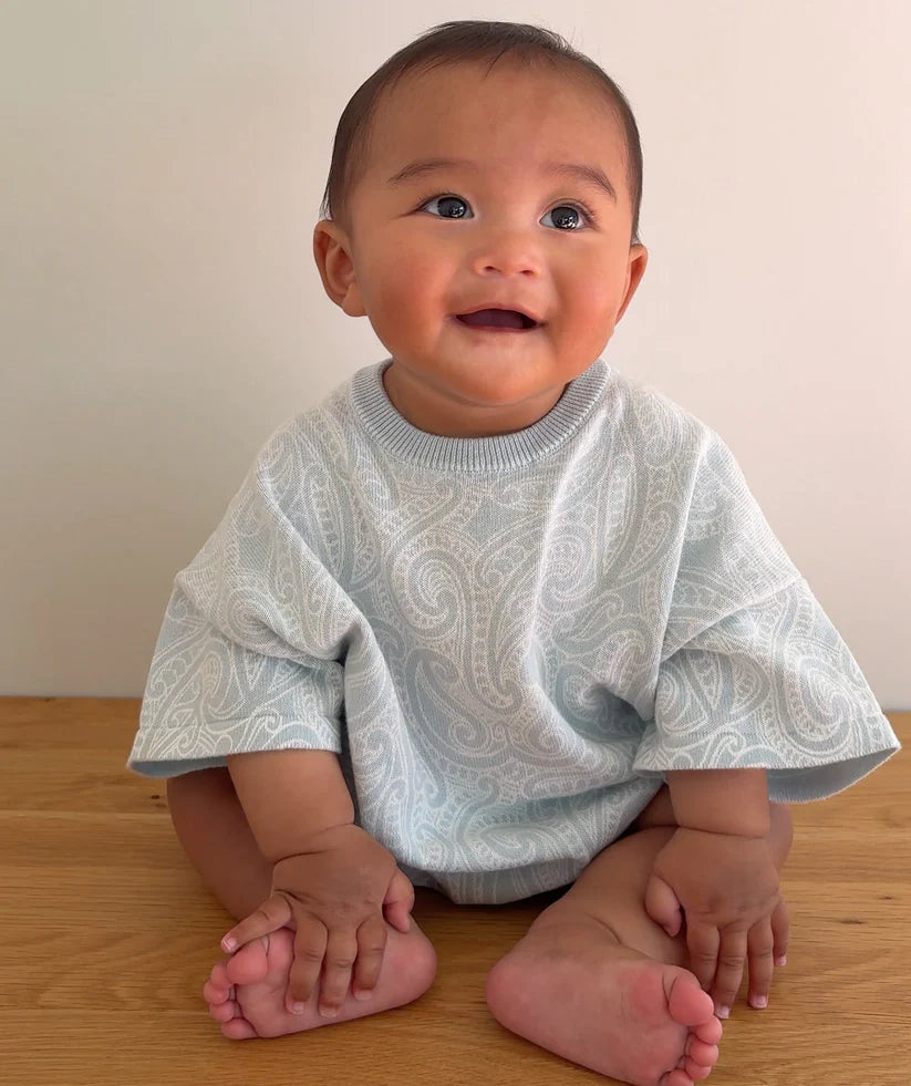 The Wolf Oversized Tee Romper - Sky