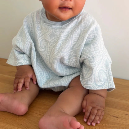 The Wolf Oversized Tee Romper - Sky