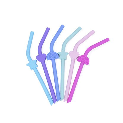 Melii Silicone Straws 6pk - Rainbow/Heart/Stars