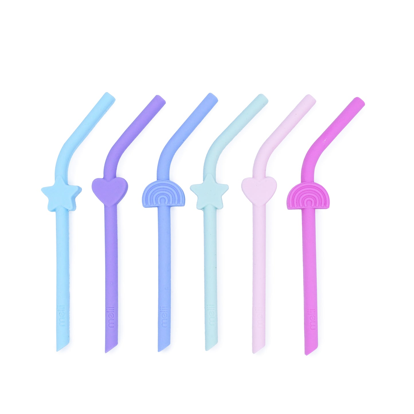 Melii Silicone Straws 6pk - Rainbow/Heart/Stars