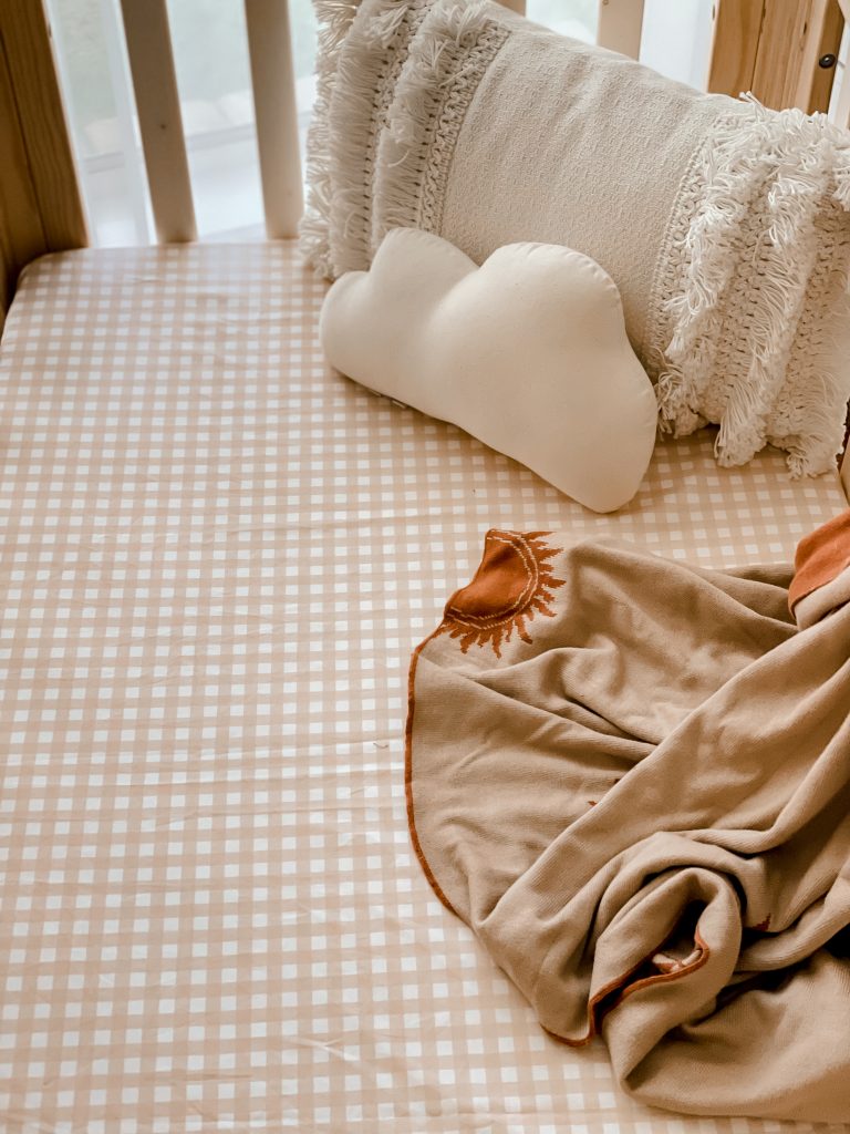 Sand Gingham Fitted Cot Sheet