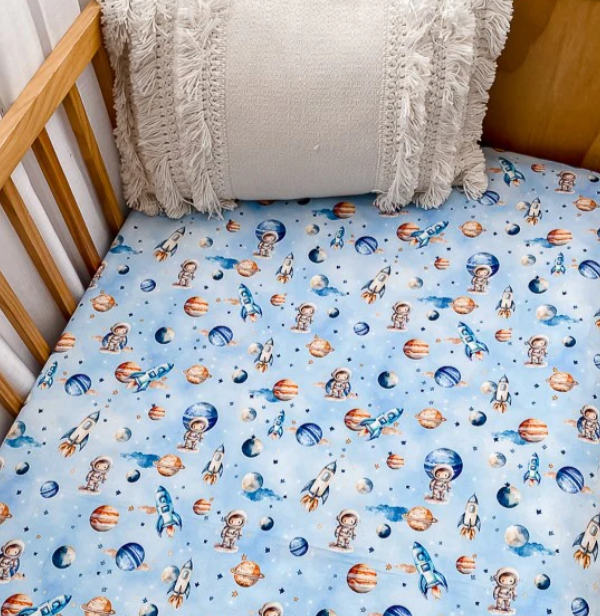 Space Rockets Fitted Cot Sheet – Loving Mother