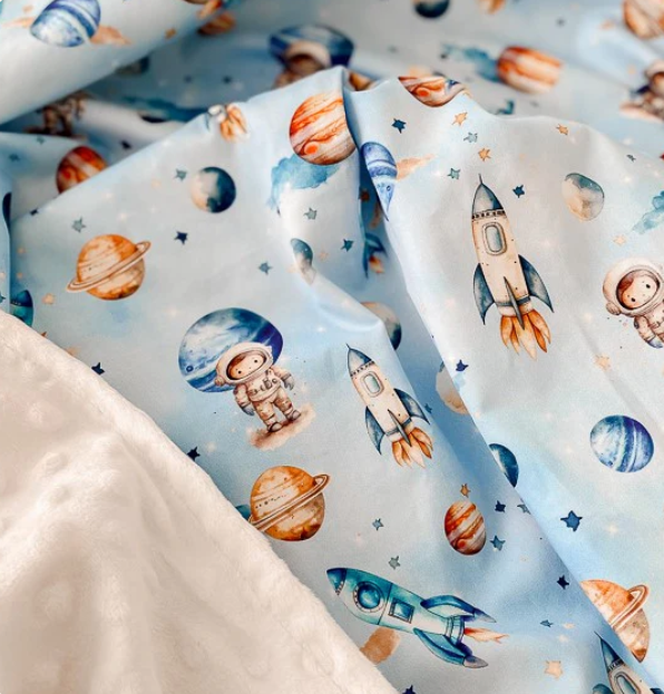 Space Rockets Minky Blanket