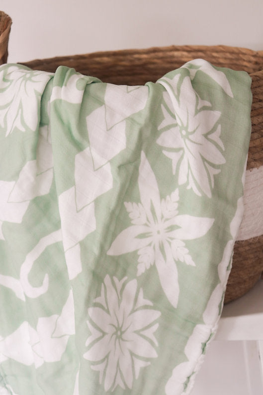 Tiaki Layered Muslin Blanket (Cook Island) - Olive