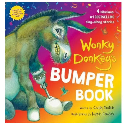 Book cover of 'Wonky Donkey's Bumper Book' with a colorful illustration of a donkey.