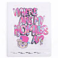 Notebook with text 'Where are my mommies?' and a bear illustration on a white background