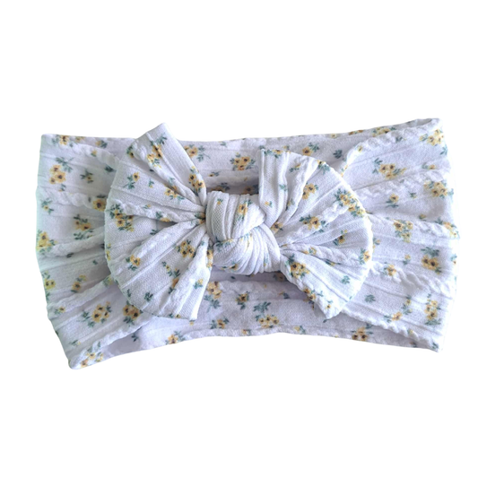 Stretch Bow Headband - White Floral